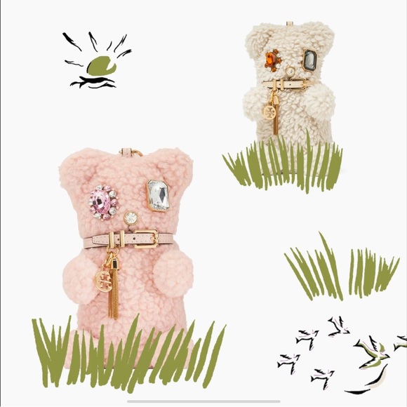 TORY BURCH bear bag charm key ring fob faux shearling mismatched jeweled eyes - Picture 12 of 15